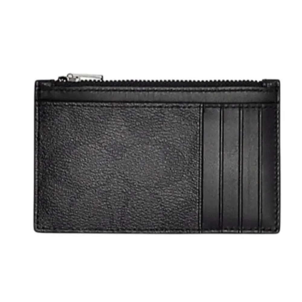 Coach Refined Pebbled Leather Charcoal / Black Zip Wallet